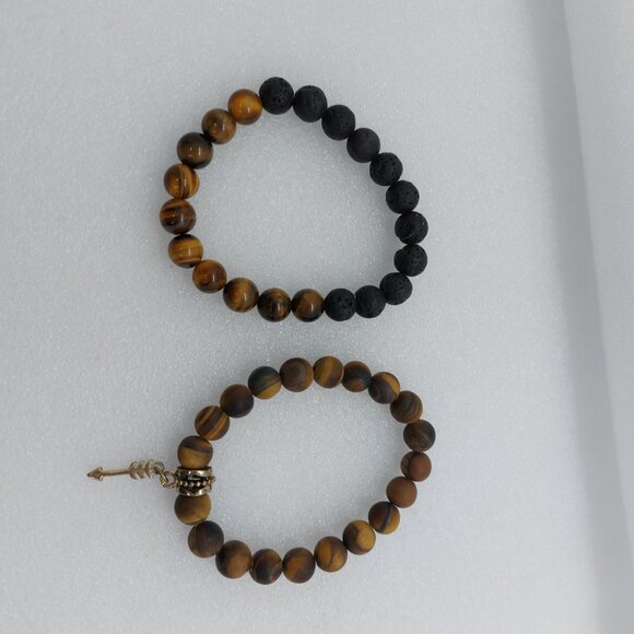 Tigers Eye & Lava Gemstone Stretch Bracelet & Key Chain Matte & Gloss Finish - Picture 4 of 7